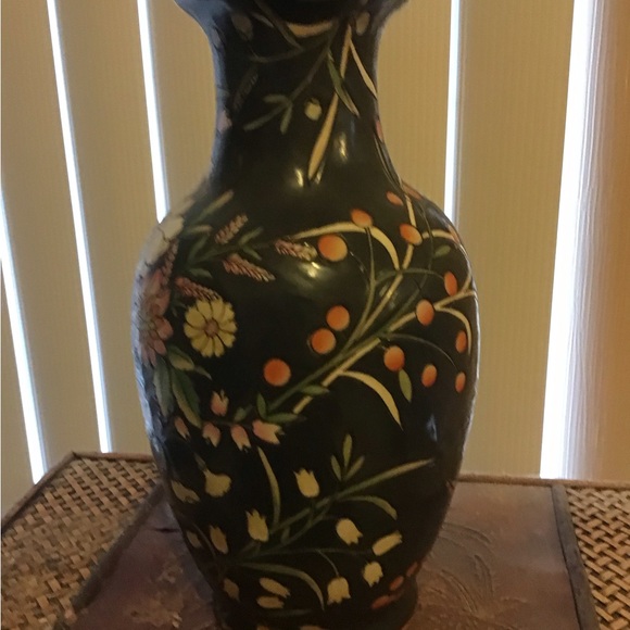 VINTAGE JAPANESE FLORAL VASE W STAND GUC MARKED ON BOTTON - Picture 4 of 6
